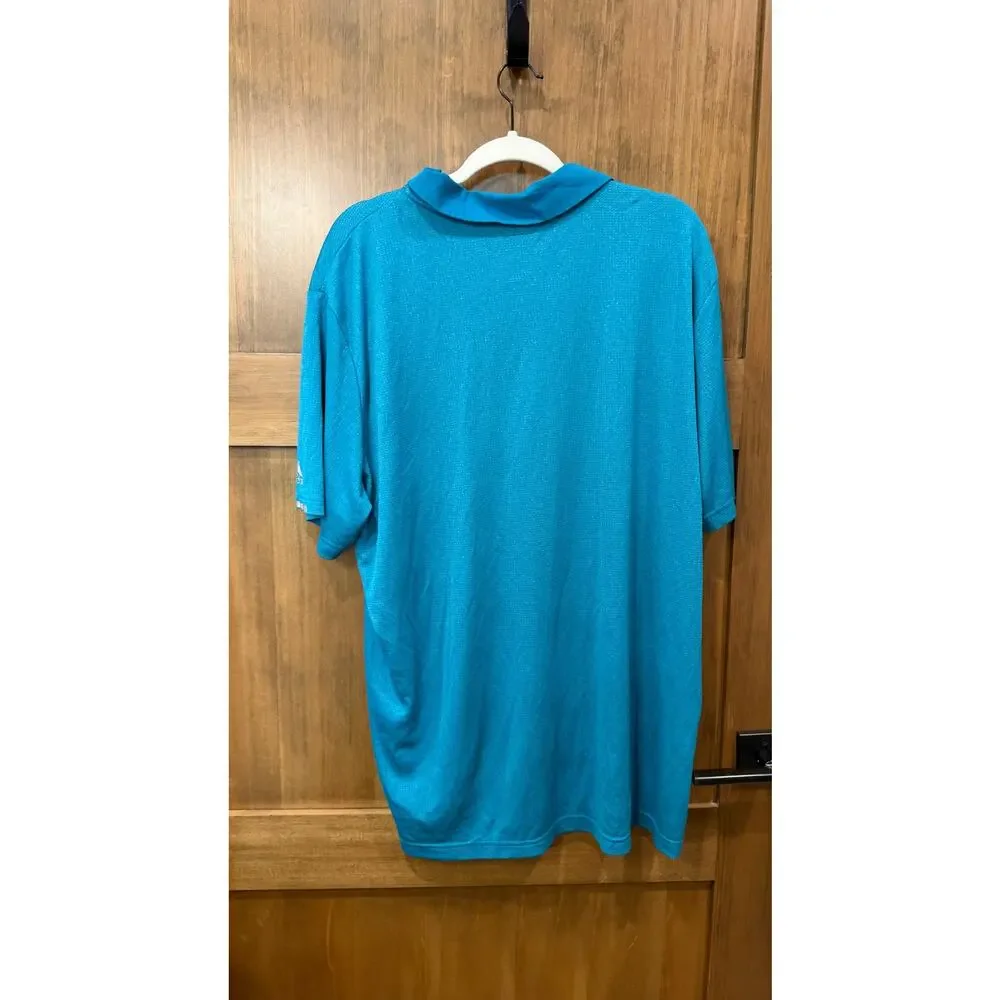 Adidas Mens 2XL Golf‎ Polo Shirt Teal Blue Textured Short Sleeve Athletic
